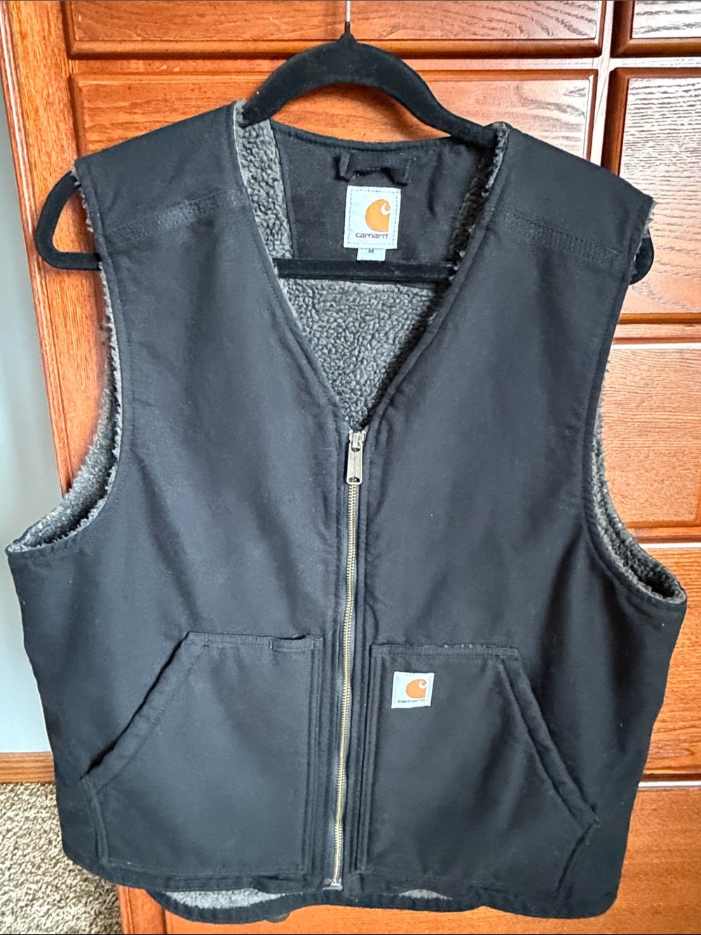 Vintage Black Carhartt Mens Sherpa Lined Vest